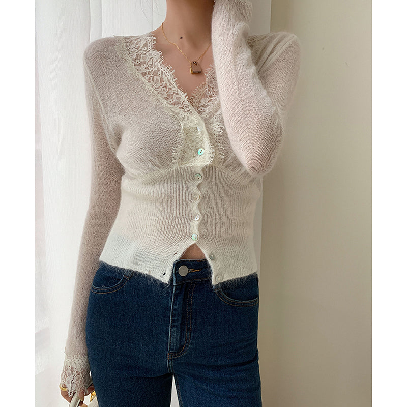 レーストリムニットカーディガン 3928