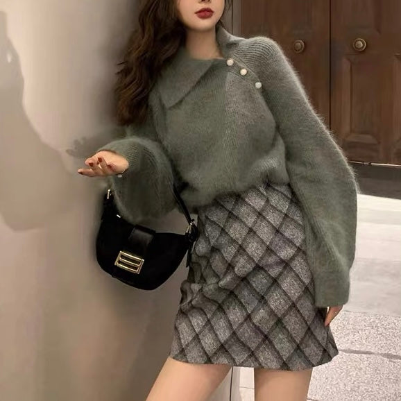 全2色 オープンカラーモヘアセーター (3790)