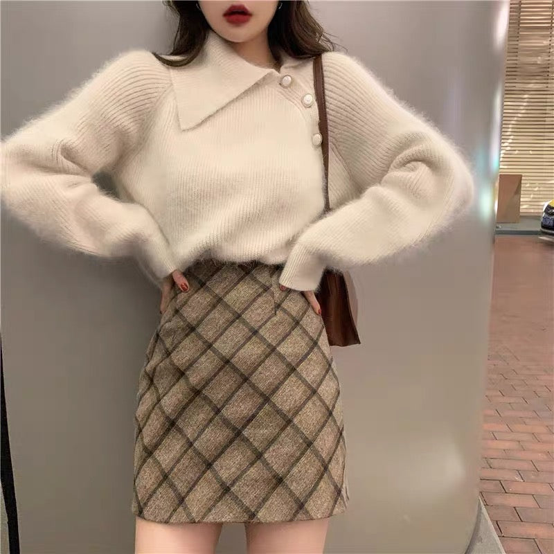 全2色 オープンカラーモヘアセーター (3790)