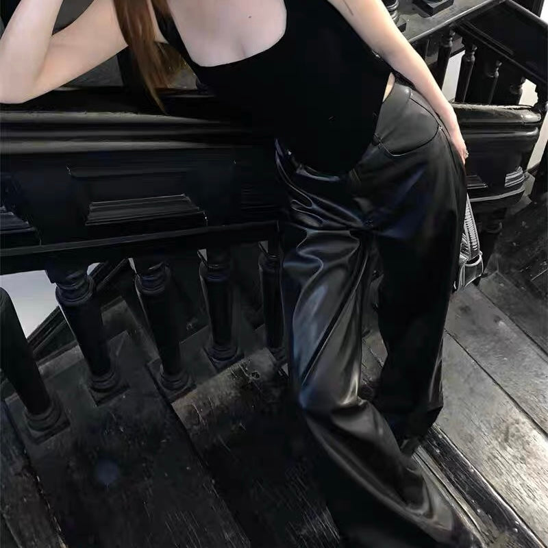 PUレザーストレートパンツ (3808)