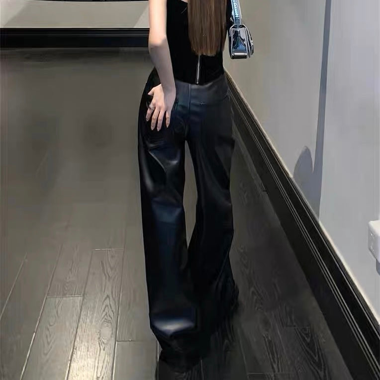 PUレザーストレートパンツ (3808)