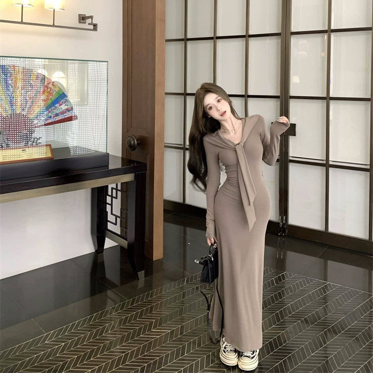 フロントタイスリムフィットマキシドレス 3966
