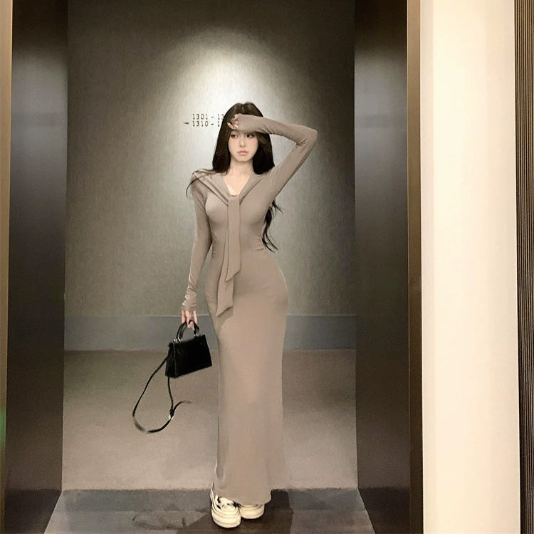 フロントタイスリムフィットマキシドレス 3966