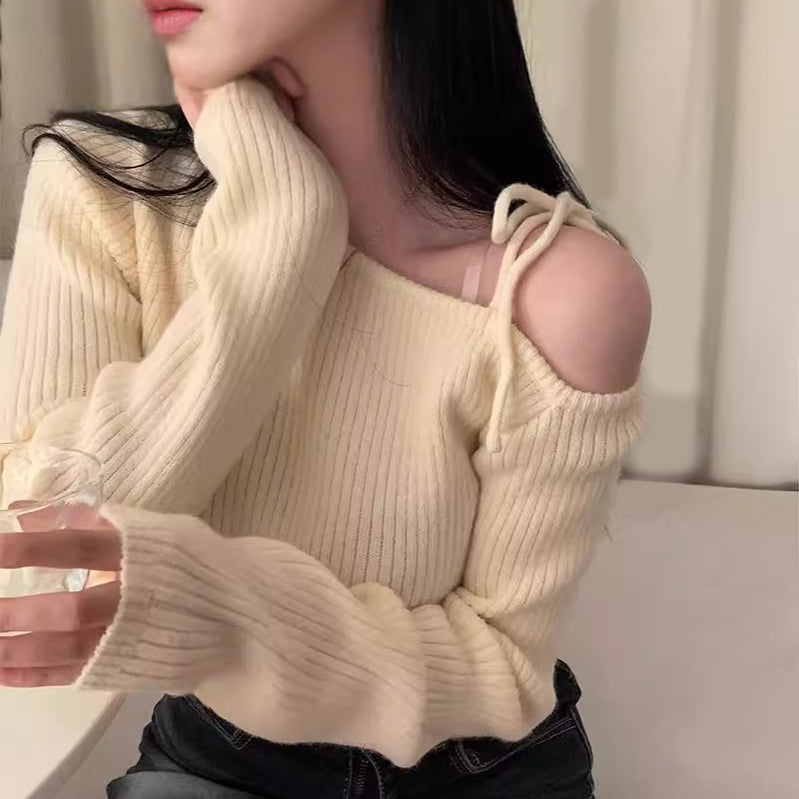 オフショルリボンリブトップス　3986