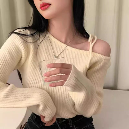 オフショルリボンリブトップス　3986