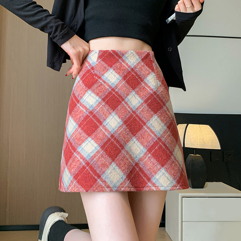 ウールチェックミニスカート　3984