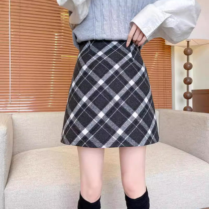 ウールチェックミニスカート　3984