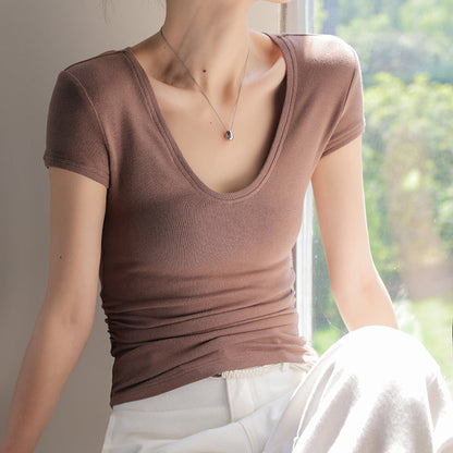 スリムフィット深UネックTシャツ 3943