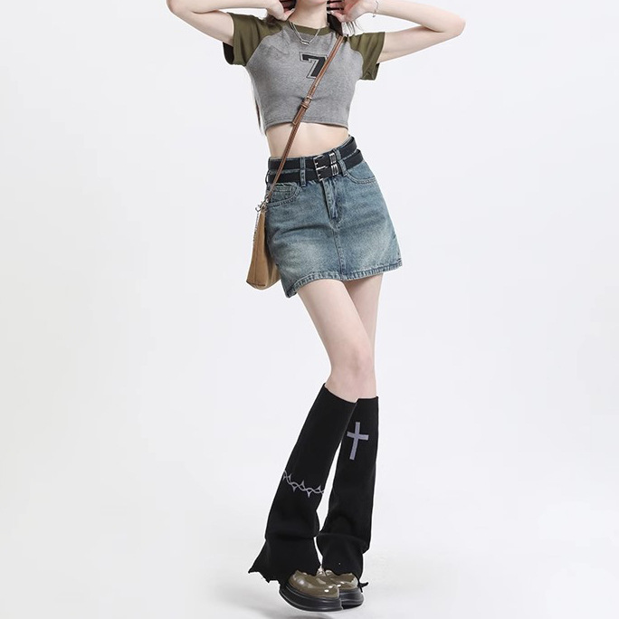 ダブルベルトデニムミニスカート 4019
