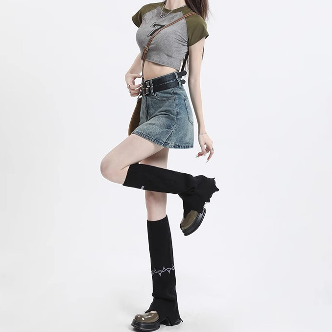 ダブルベルトデニムミニスカート 4019