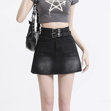 ダブルベルトデニムミニスカート 4019