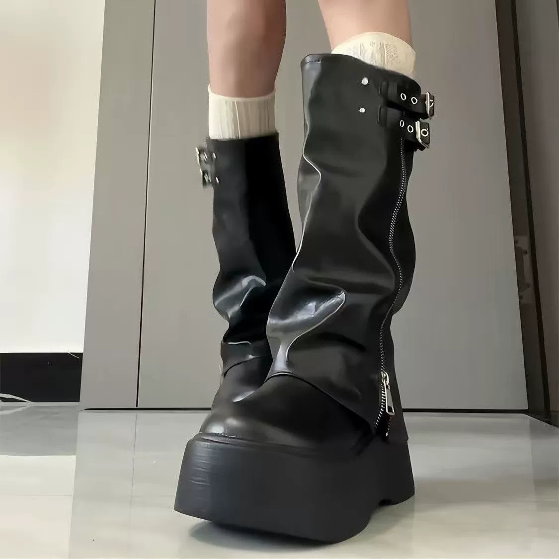 ダブルベルトサイドジップロングカバーブーツ 4002