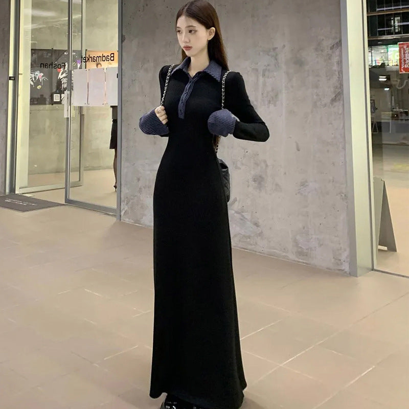 コントラストカラーポロニットワンピース　3985