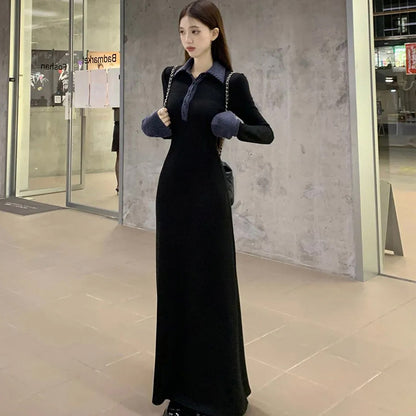 コントラストカラーポロニットワンピース　3985