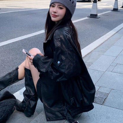 オーバーサイズフェイクレザーブルゾン 4004