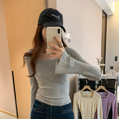 スクエアネックリブニットトップス　3996