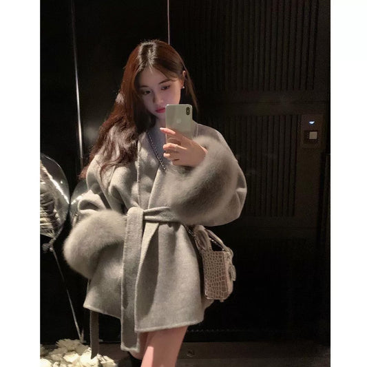 ファーカフスガウンショートコート 3967