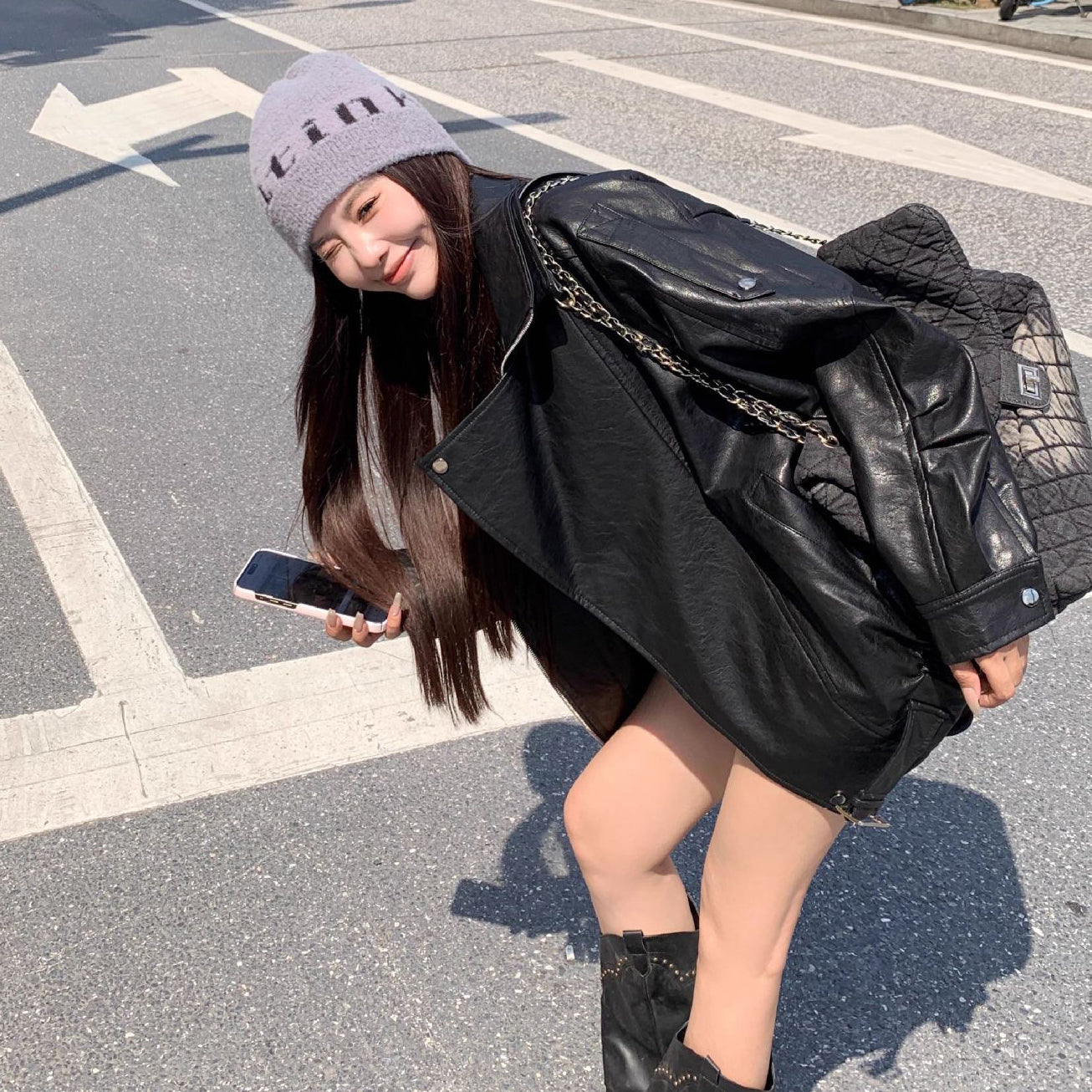 オーバーサイズフェイクレザーブルゾン 4004