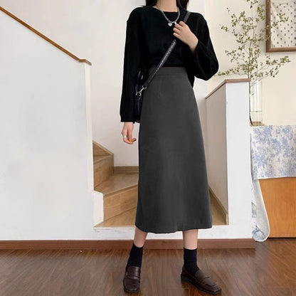 ウール混ミディスカート　3987