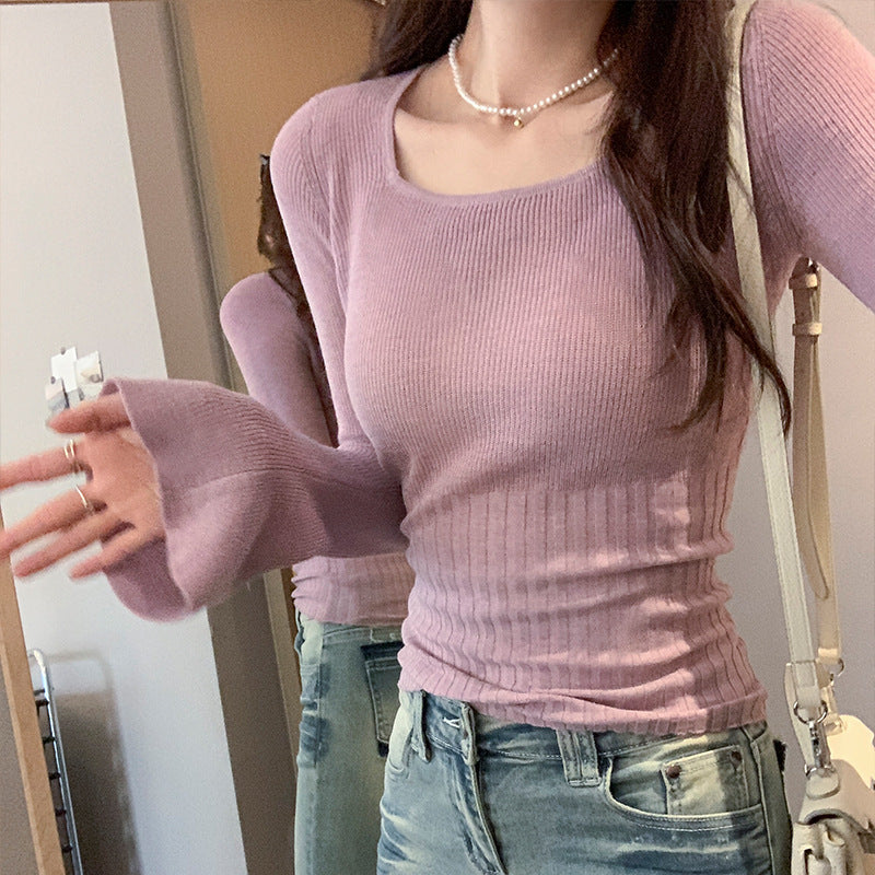 スクエアネックリブニットトップス　3996