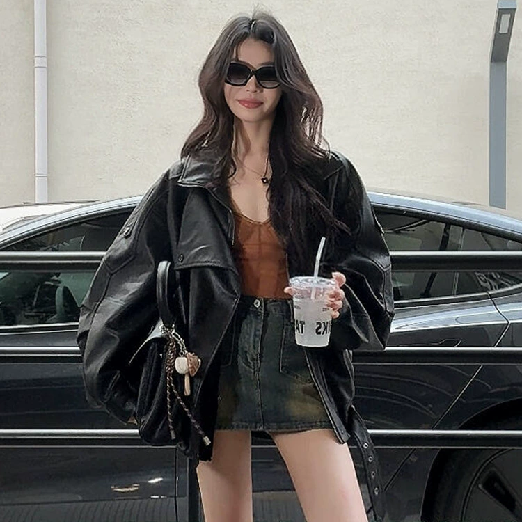 オーバーサイズフェイクレザーブルゾン 4004