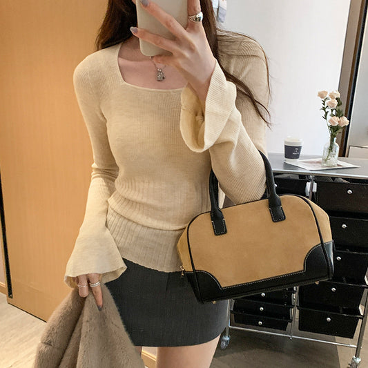 スクエアネックリブニットトップス　3996