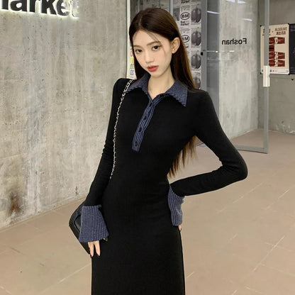 コントラストカラーポロニットワンピース　3985