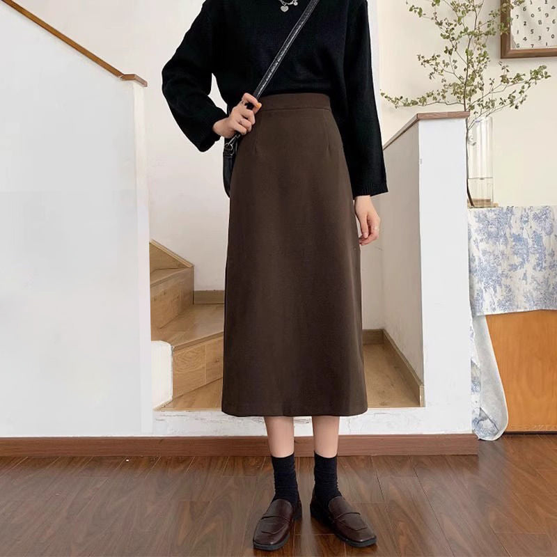 ウール混ミディスカート　3987