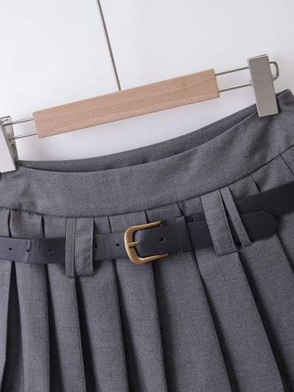 ベルト付きプリーツミニスカート 4003