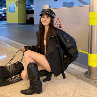 オーバーサイズフェイクレザーブルゾン 4004