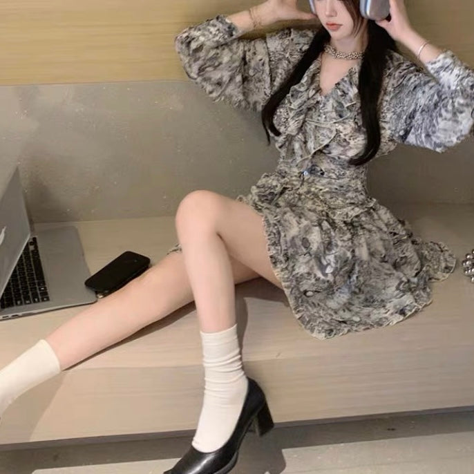 水彩プリントシフォンワンピース　（3311）
